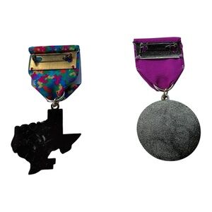 Two (2) Colorful San Antonio, Texas Fiesta Medal Pins